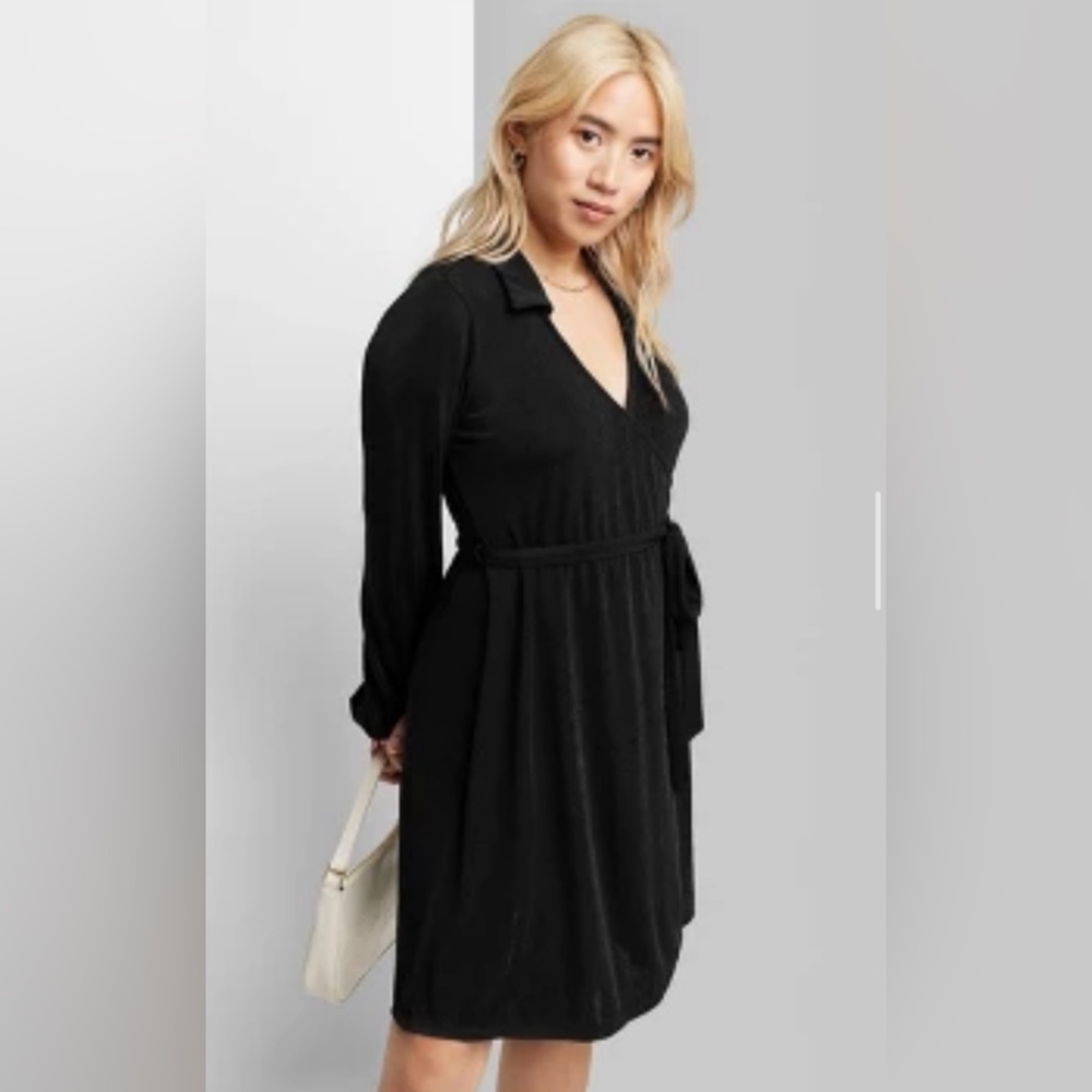 Wild Fable Collared Tie Waist Balloon Sleeve Dress